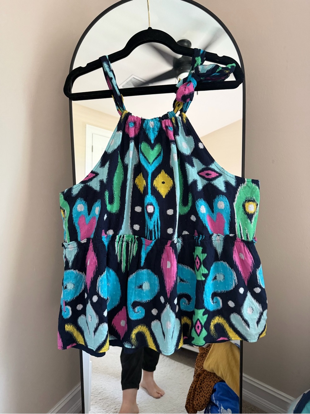 NWT crown & ivy Navy Multi Ikat Print Halter Peplum Tank